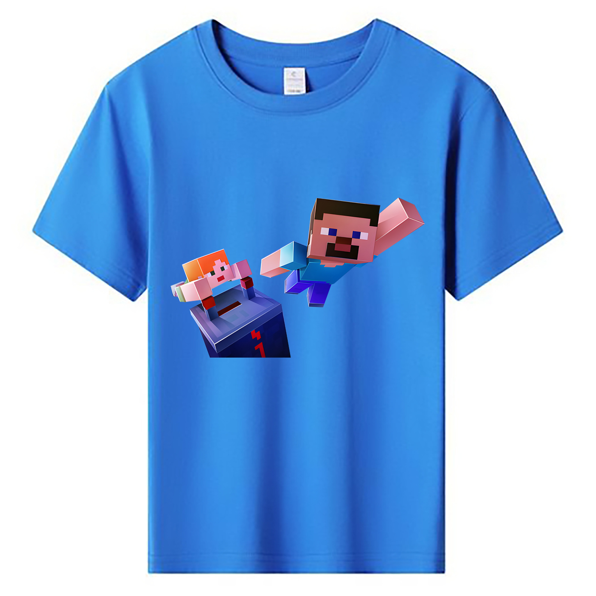 （画像用） マインクラフト ブロックの世界 Minecraft MC Block world 綿100％キッズTシャツ（フロントプリント）